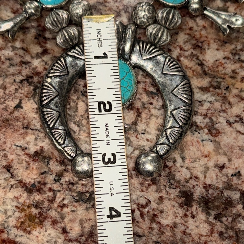 Turquoise & Silver Squash Blossom Necklace - Picture 12 of 13
